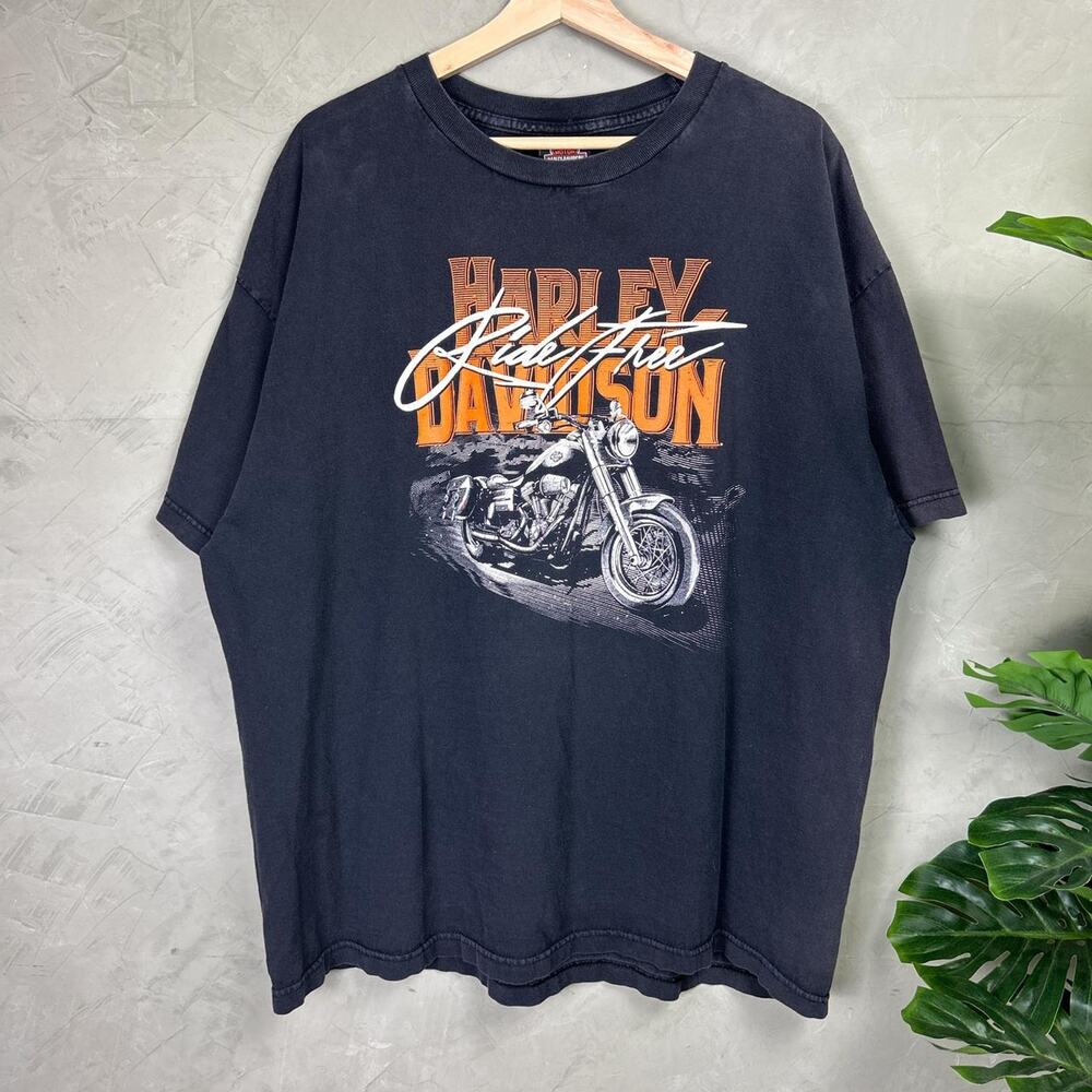 Vintage Harley Davidson Ride Free Bike Spell Out XXL Shirt